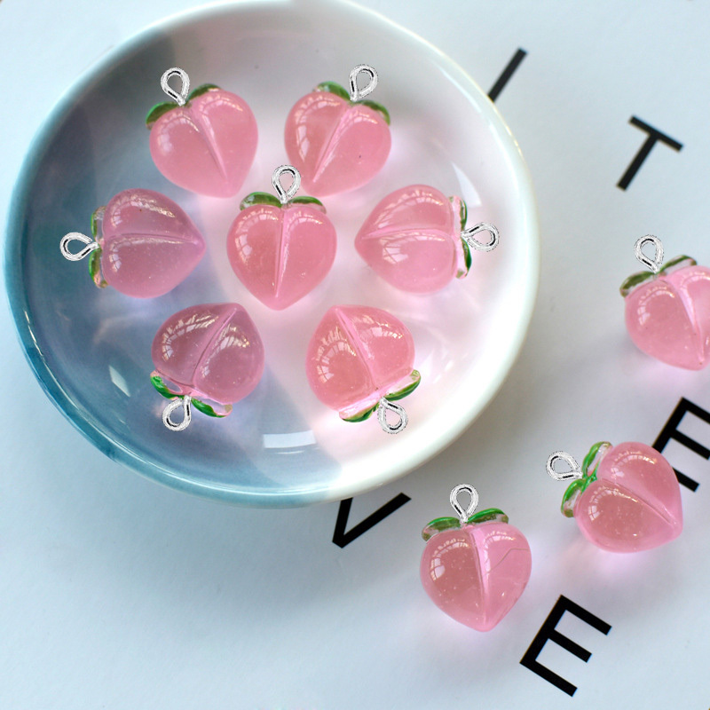 Resin Art Kits For Adults - 10 個新しい透明ピーチフラット樹脂チャームペンダントジュエリー作成アクセサリー DIY イヤリングネックレスキーホルダー装飾用