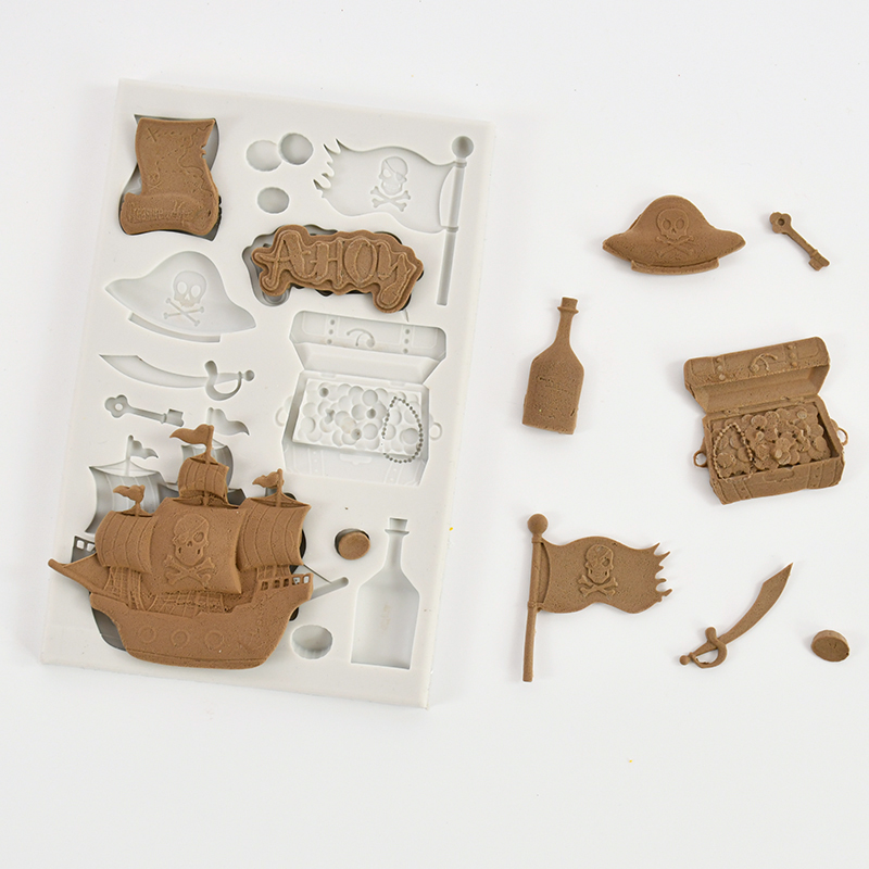 Silicone Mold Ocean - 海賊の頭蓋骨の形をしたシリコンチョコレート型,日曜大工のフォンダン型,クッキーのベーキングツール,バースデーケーキの装飾,キャンディー