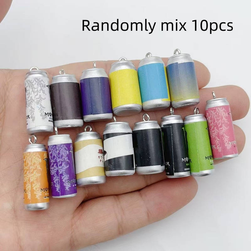 Resin Art Kits For Adults - 10個入り ミニチュア シミュレーション飲料缶 レジンチャーム カラフルな模造ドリンクボトルペンダント DIY