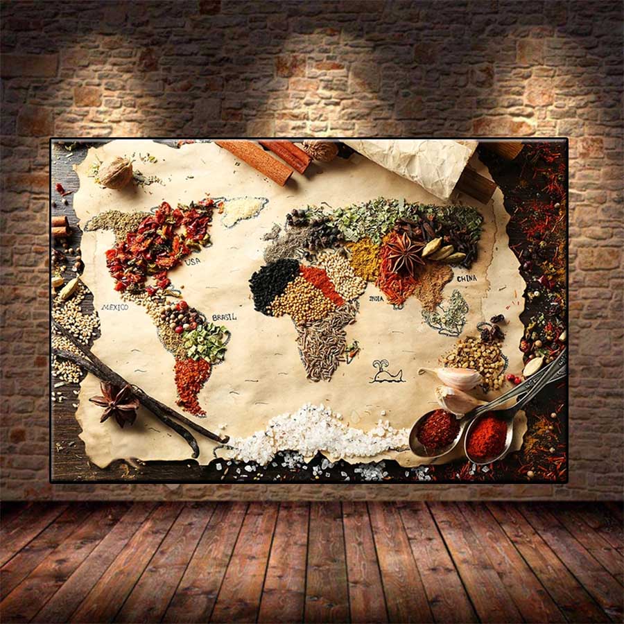 Resin Art World - スパイスと調味料のスプーンのダイヤモンドモザイク画像,ラインストーンの絵,クロスステッチ,刺embroidery,壁の芸術,世界地図