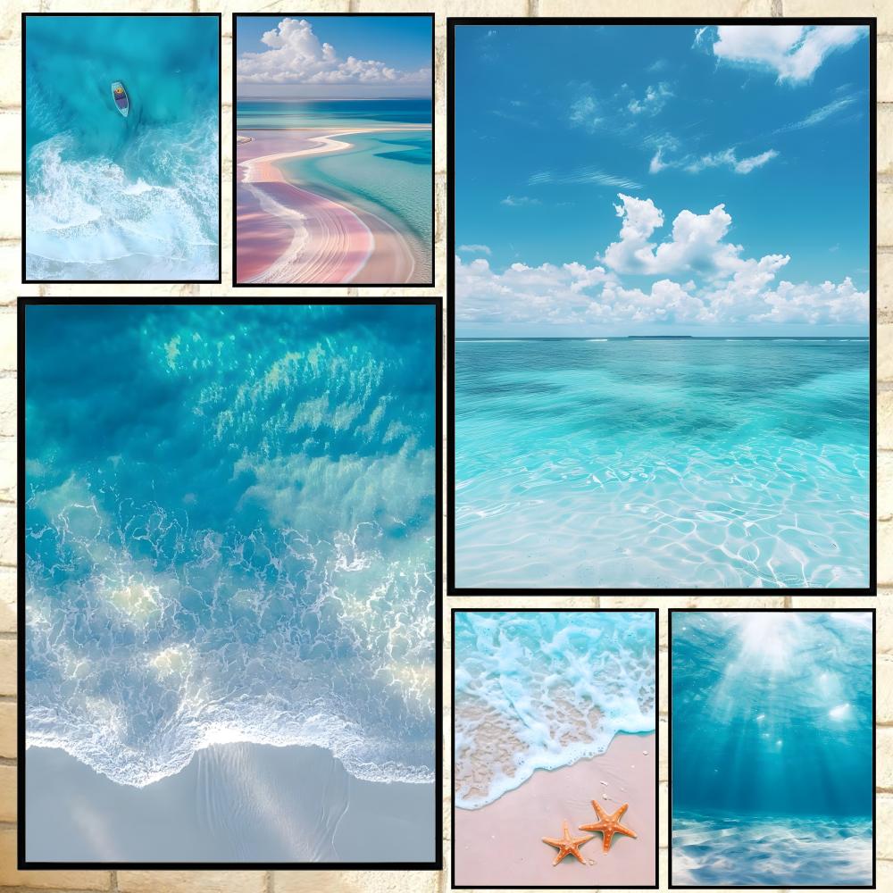 Resin Art Beach Theme - クラシックなテーマのビーチオーシャンウェーブポスター 多用途HD防水ウォールアート 自己粘着性装飾 あらゆる空間に最適なギフト