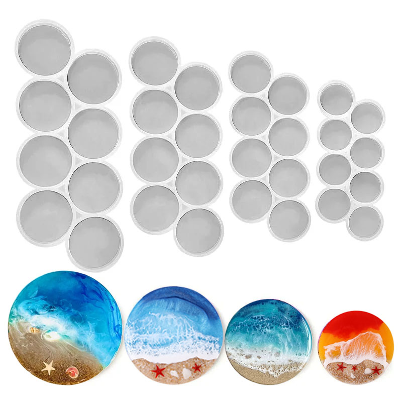 Resin Art Kit With Molds - 1.25～2インチの丸型シリコンモールド、樹脂ジュエリー、ペンダント、キーホルダー、ペットタグ、DIYクラフト、エポキシジュエリー鋳造用