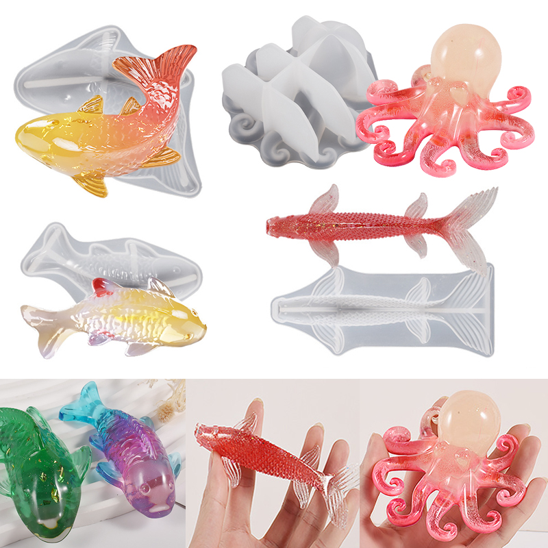 Silicone Mold Ocean - 3D 鯉の形をしたエポキシ樹脂型海洋動物鯉タコエポキシ鋳造シリコーン型水槽装飾ジュエリー作り
