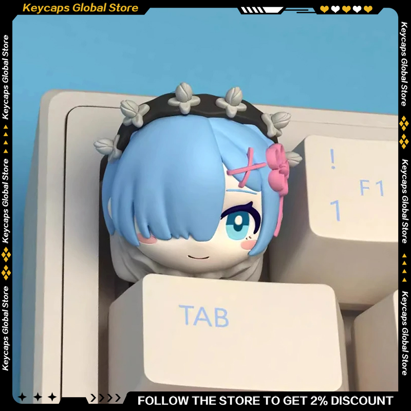 Resin Art World - Re:ゼロから始める異世界生活 テーマ漫画アニメキーキャップ かわいいレム樹脂キーキャップ メカニカルキーボード用アートキーキャップ