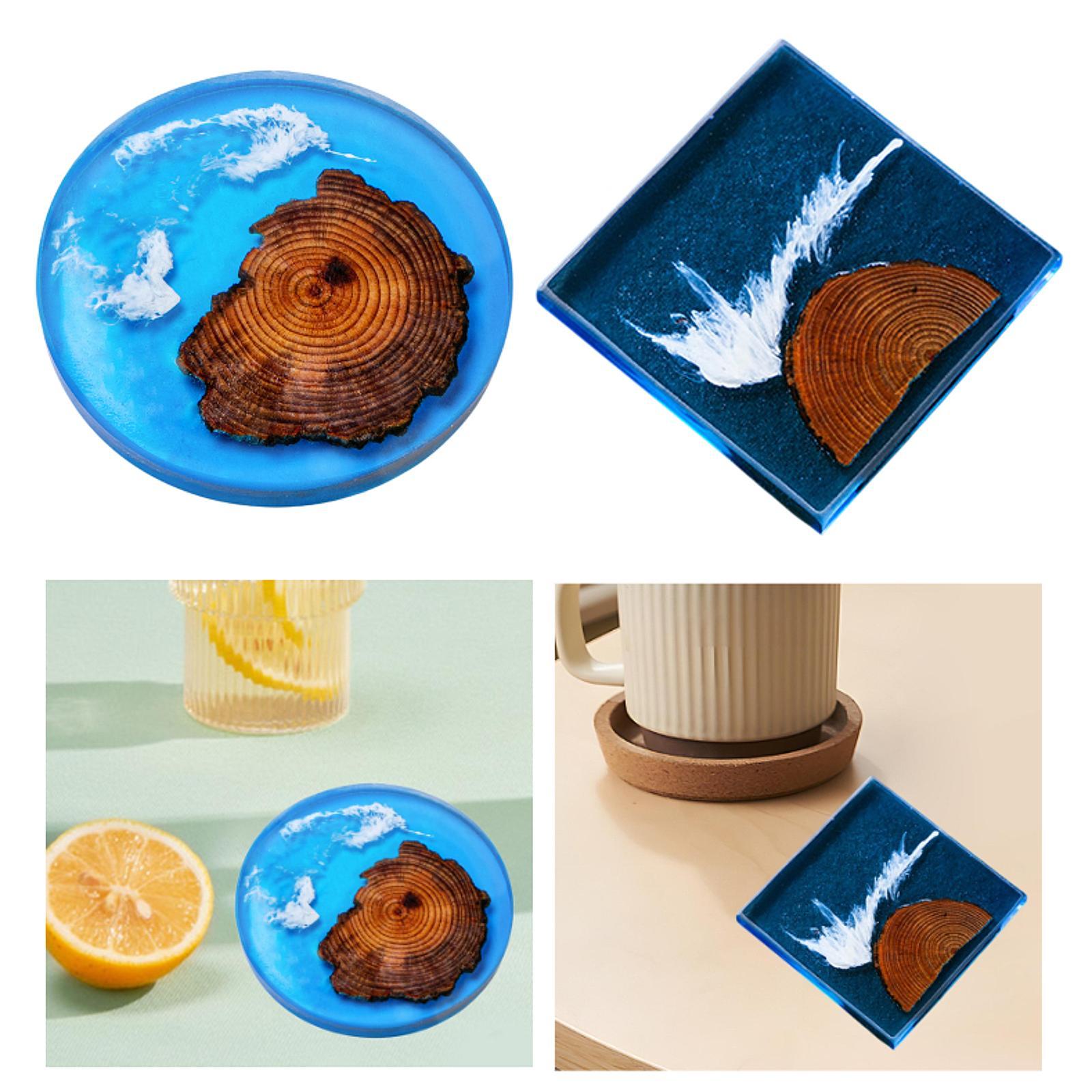 Resin Art Coasters - 6 個のエポキシコースター木製コースターセットテーブル装飾アートモダンな木製防水コースター家族や友人のため