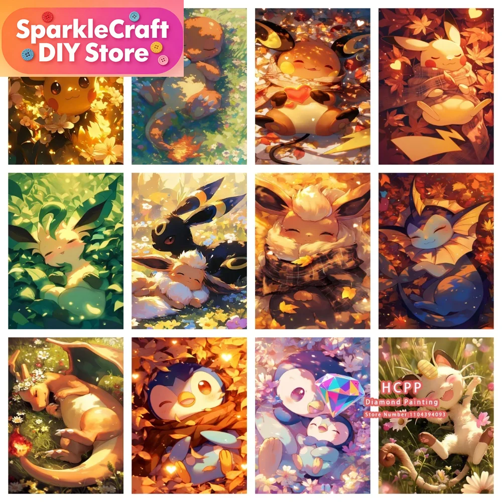 Resin Art For Beginners - 1pc フレームレス漫画ポケモンピカチュウリザードンイーブイヴァルピックス正方形ラウンドダイヤモンド塗装キット 5D DIY アート工芸家の装飾フェス