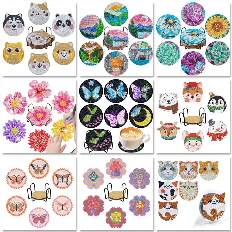 Resin Art Coasters - SDOYUNO ダイヤモンドペインティングコースターキット 6個 猫ダイヤモンドアートコースター ホルダー付き DIYコースター用クラフトキット