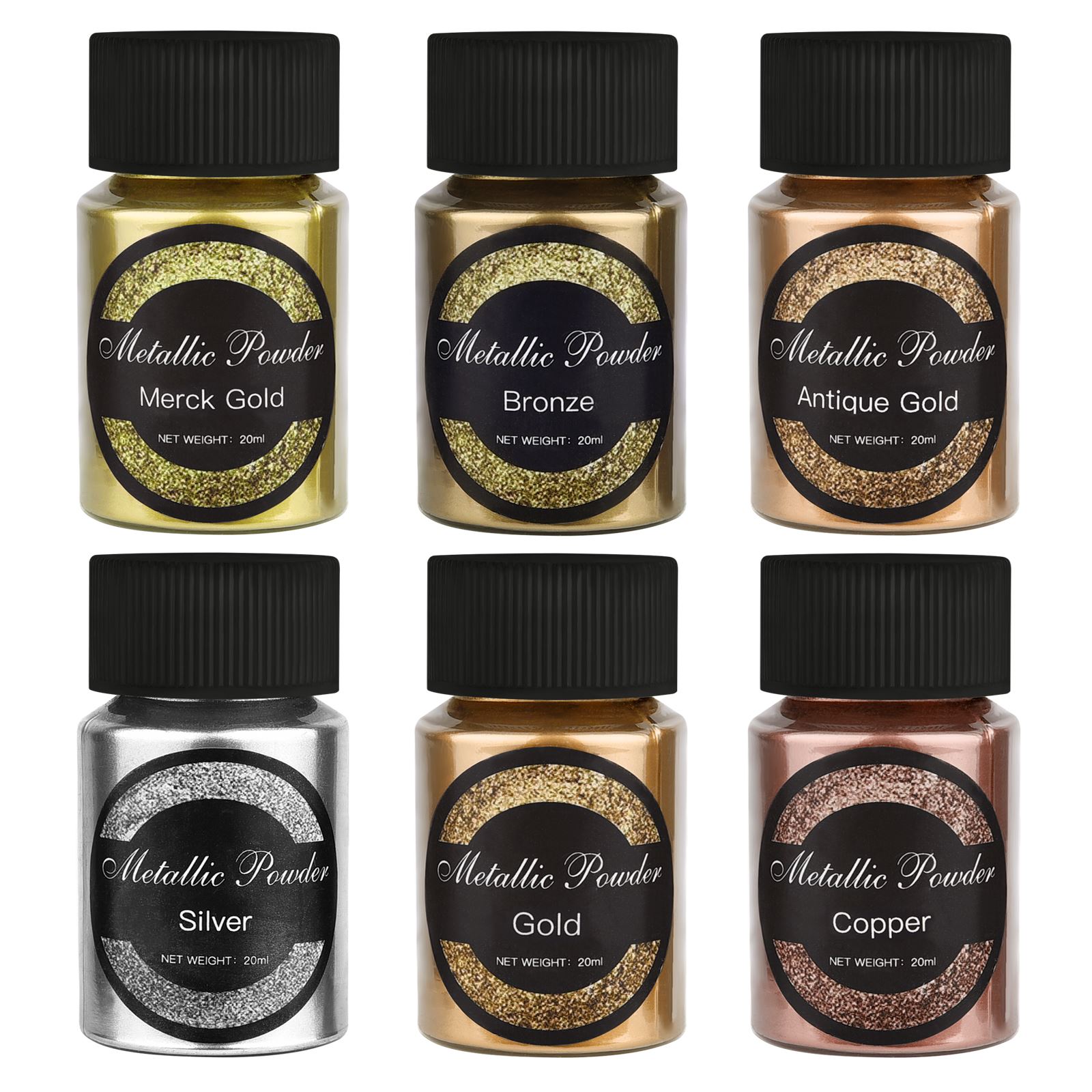 Pearl Powder Resin - ジュエリー作り用のメタリックグリッターパウダー,金と銀の色,真珠光沢,染料,UV樹脂,エポキシ,ボトルあたり20ml