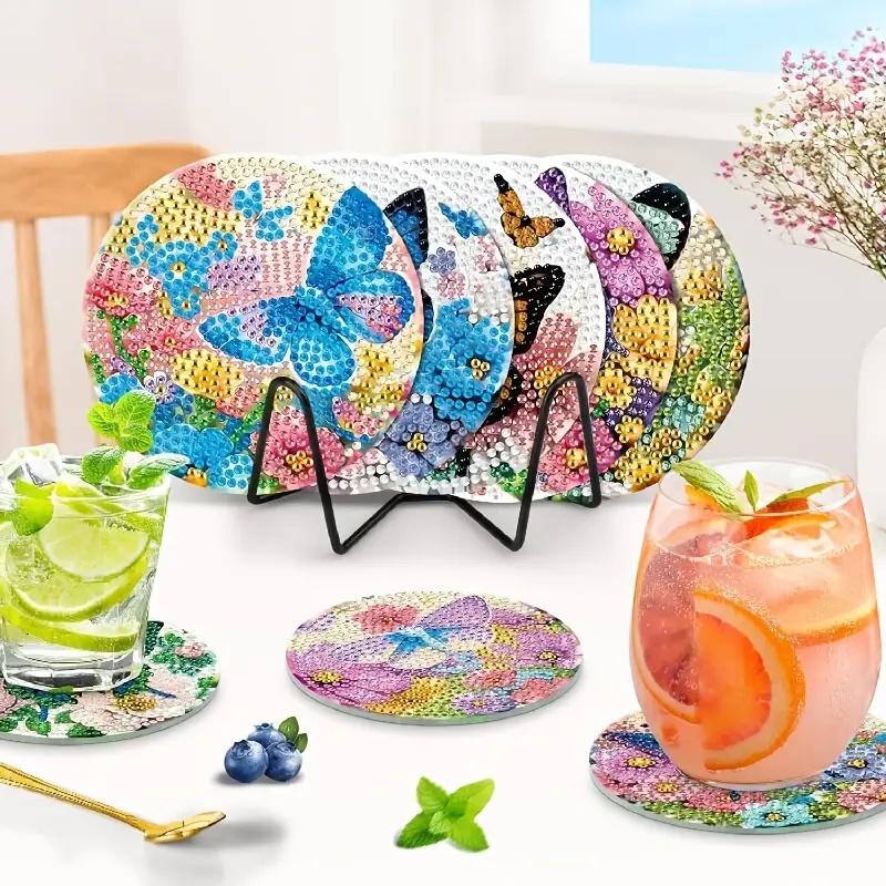 ダイヤモンドアートペインティングコースター8枚（ブラケット付 - Resin Art Coasters のレビューと価格
