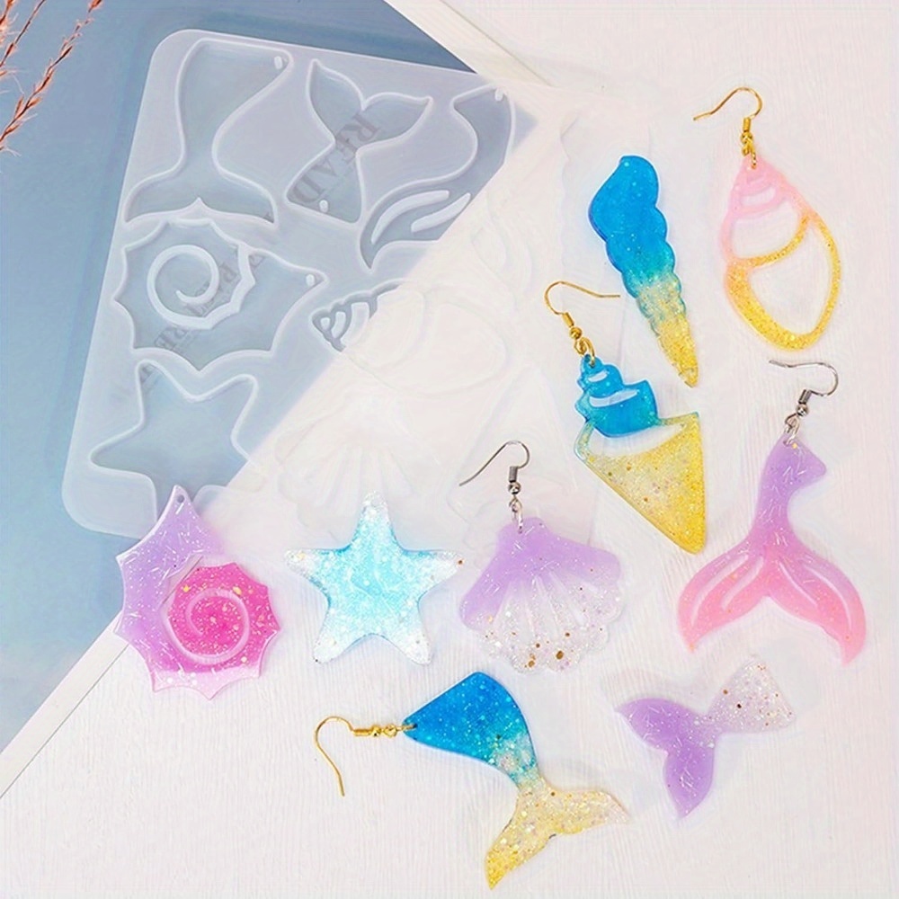 海をテーマにしたイヤリングとペンダントの型セットには、魚の尾 - Silicone Mold Ocean のレビューと価格