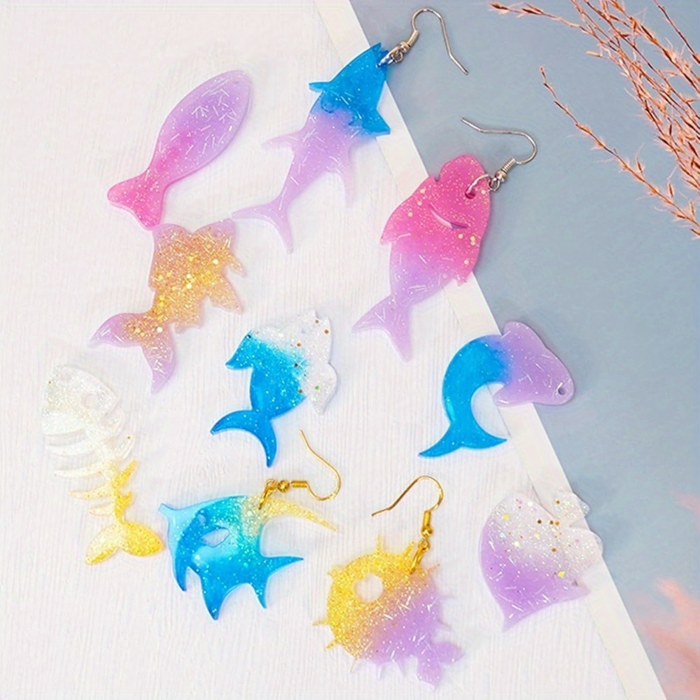 海をテーマにしたイヤリングとペンダントの型セットには、魚の尾 - Silicone Mold Ocean のレビューと価格