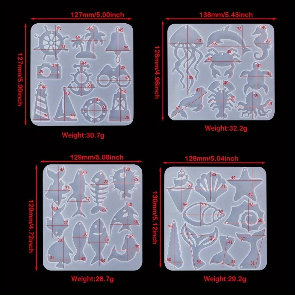 海をテーマにしたイヤリングとペンダントの型セットには、魚の尾 - Silicone Mold Ocean のレビューと価格