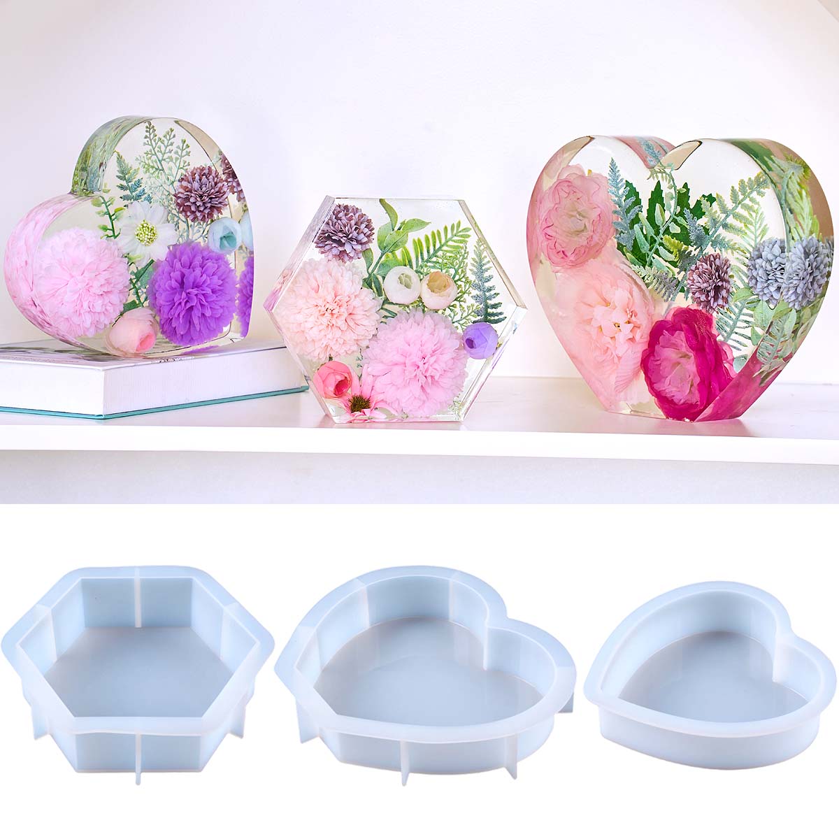 大型愛シリコンモールド DIY ハート六角形エポキシ樹脂モー - Resin Art Kit With Molds のレビューと価格