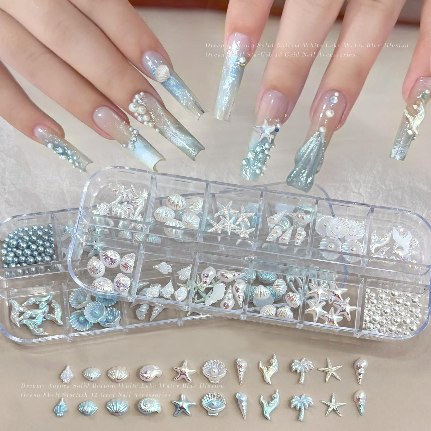 12グリッド3Dミックスオーシャンスタイルネイルアートチャー - Resin Art Beach Theme のレビューと価格