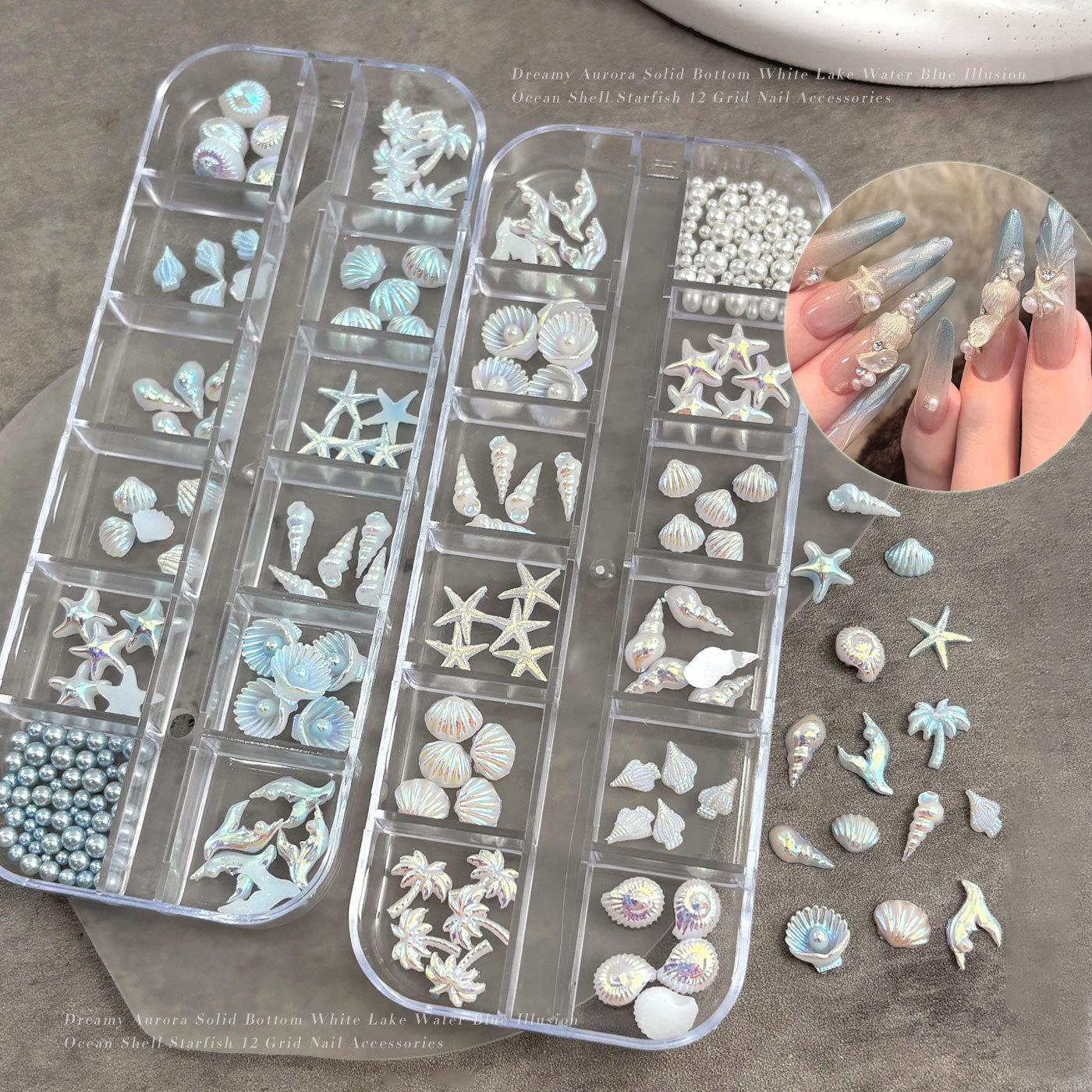 12グリッド3Dミックスオーシャンスタイルネイルアートチャー - Resin Art Beach Theme のレビューと価格