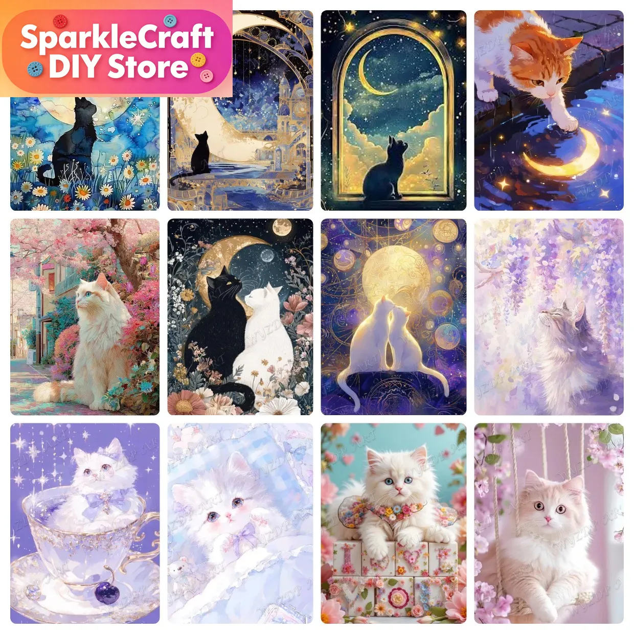 動物猫月ダイヤモンド塗装キット 5D DIY モザイクダイヤ - Resin Art For Beginners のレビューと価格