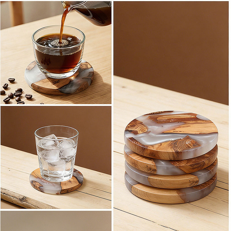 ドリンクコースターセット、木製バーコースター、コーヒーテーブ - Resin Art Coasters のレビューと価格