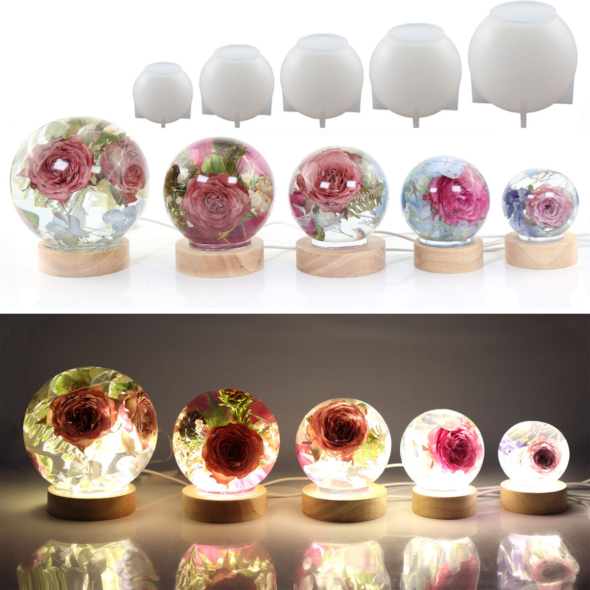 65-120mm球体シリコンモールド、ドライフラワー球体、レ - Resin Art Kit With Molds のレビューと価格