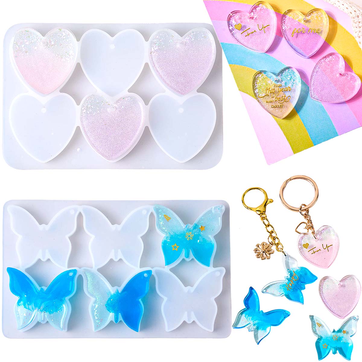 6穴付きイヤリングシリコンモールドDIYハート蝶形エポキシ樹 - Resin Art Kit With Molds のレビューと価格