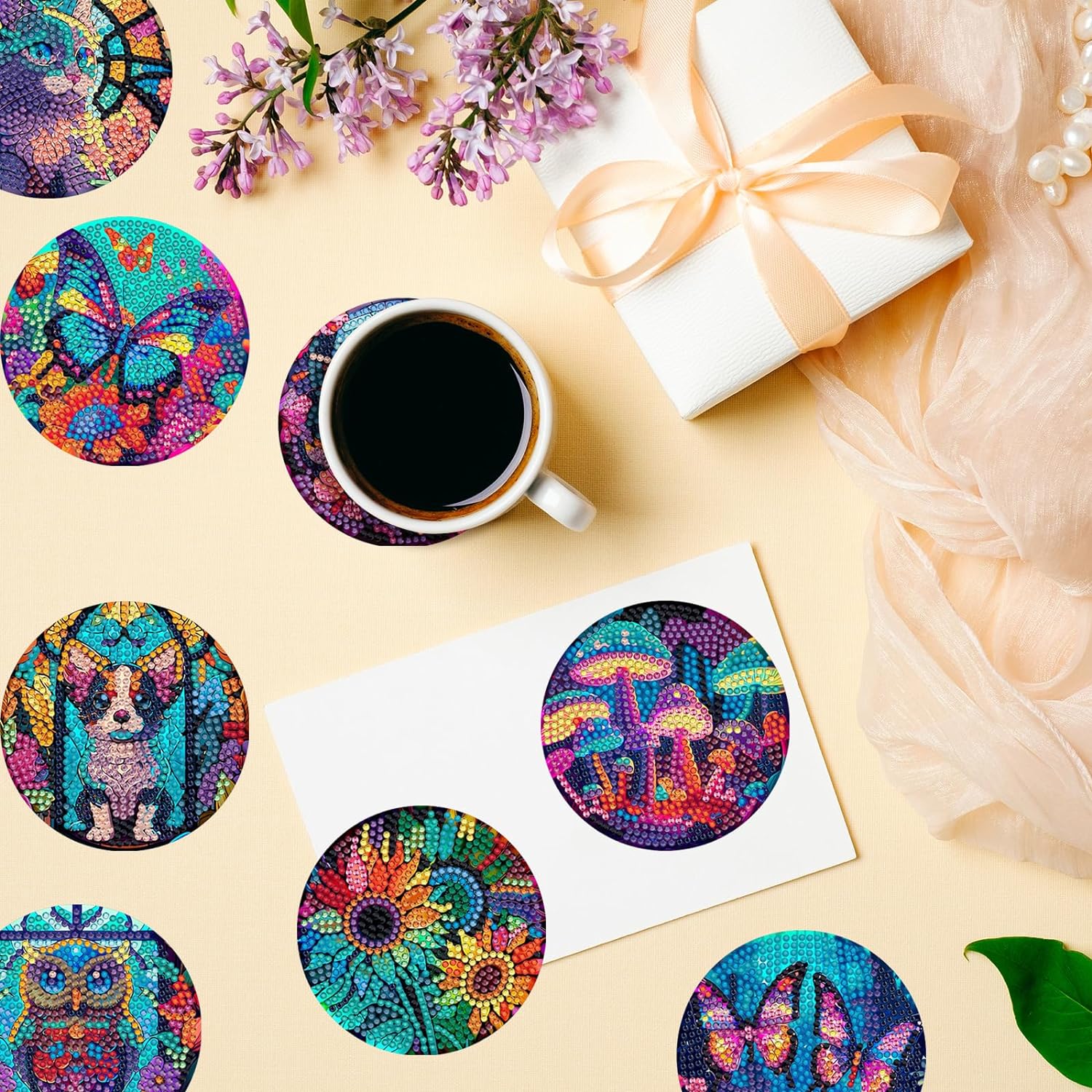 SDOYUNO 8 個ダイヤモンドアートコースターホルダー付 - Resin Art Coasters のレビューと価格