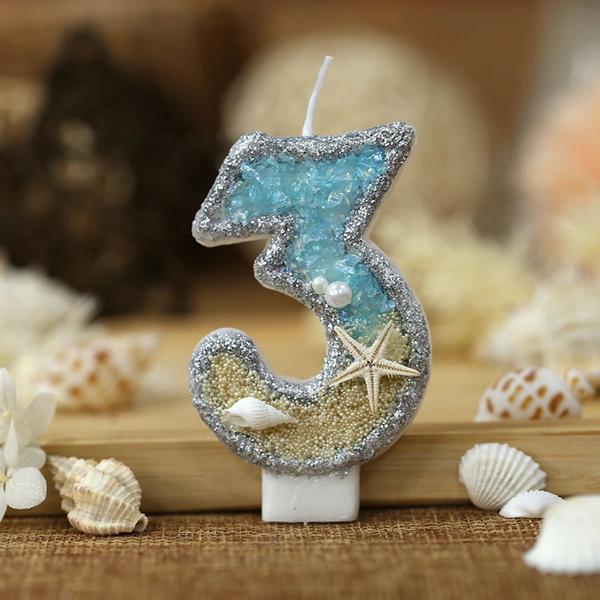 0-9 番号グリッターキャンドルサマービーチヒトデ誕生日ケー - Resin Art Beach Theme のレビューと価格