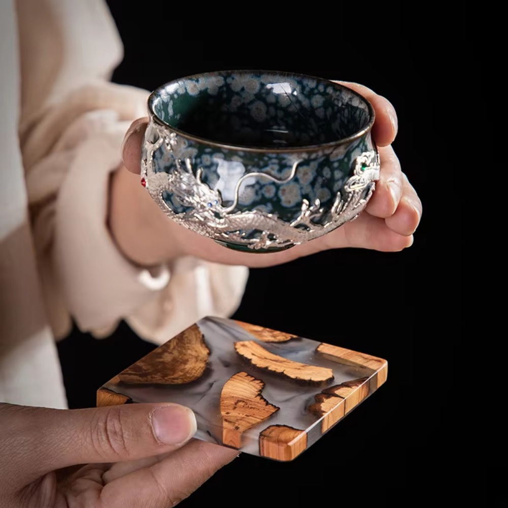 木製樹脂コースターカップクッション,四角い滑り止めマット,和 - Resin Art Coasters のレビューと価格