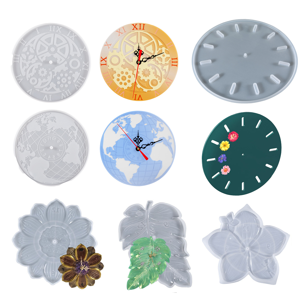 世界地図蓮の葉桜時計歯車壁掛け時計シリコンモールドエポキシ樹 - Resin Art World のレビューと価格