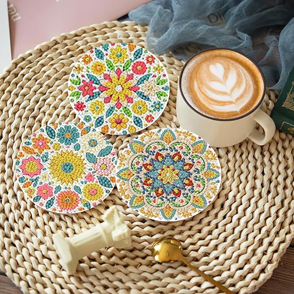 8点セット/ダイヤモンドペインティングコースターセット、花輪 - Resin Art Coasters のレビューと価格