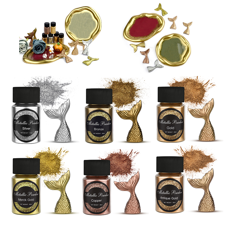 ジュエリー作り用のメタリックグリッターパウダー,金と銀の色, - Pearl Powder Resin のレビューと価格