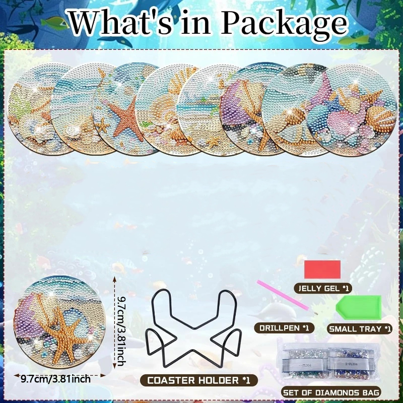 ダイヤモンドアートペインティングコースター8枚（ブラケット付 - Resin Art Coasters のレビューと価格