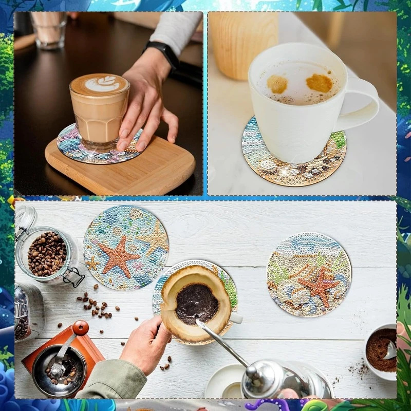 ダイヤモンドアートペインティングコースター8枚（ブラケット付 - Resin Art Coasters のレビューと価格